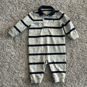 Baby Boys Striped Rugby Cotton Coverall - Grey